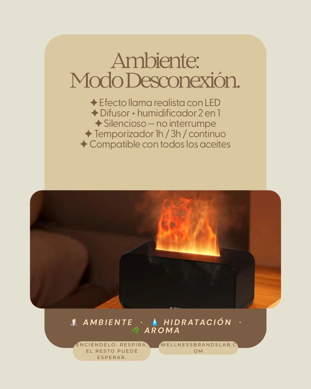 Difusor de Aroma de aire, humidificador de aceites esenciales, Mini llama, difusor de fragancia automático, humidificador para el hogar con luz LED