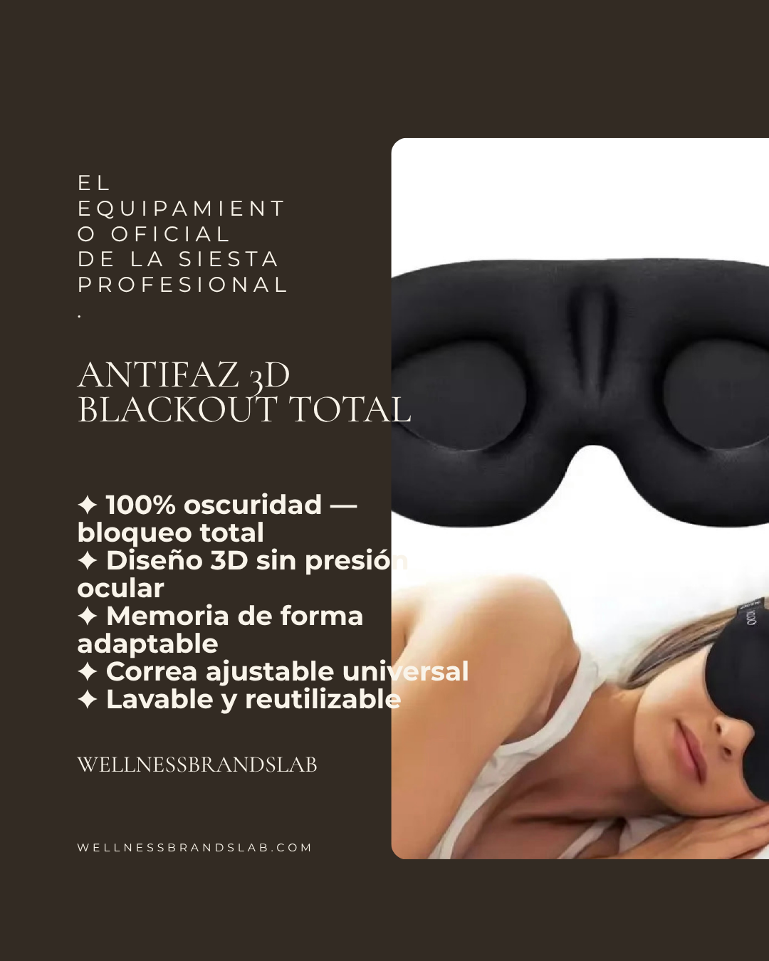 Antifaz para Dormir - Antifaz 6D Transpirable, Suave y Cómodo, Bloquea la Luz, Alivia el Insomnio, Correa Ajustable
