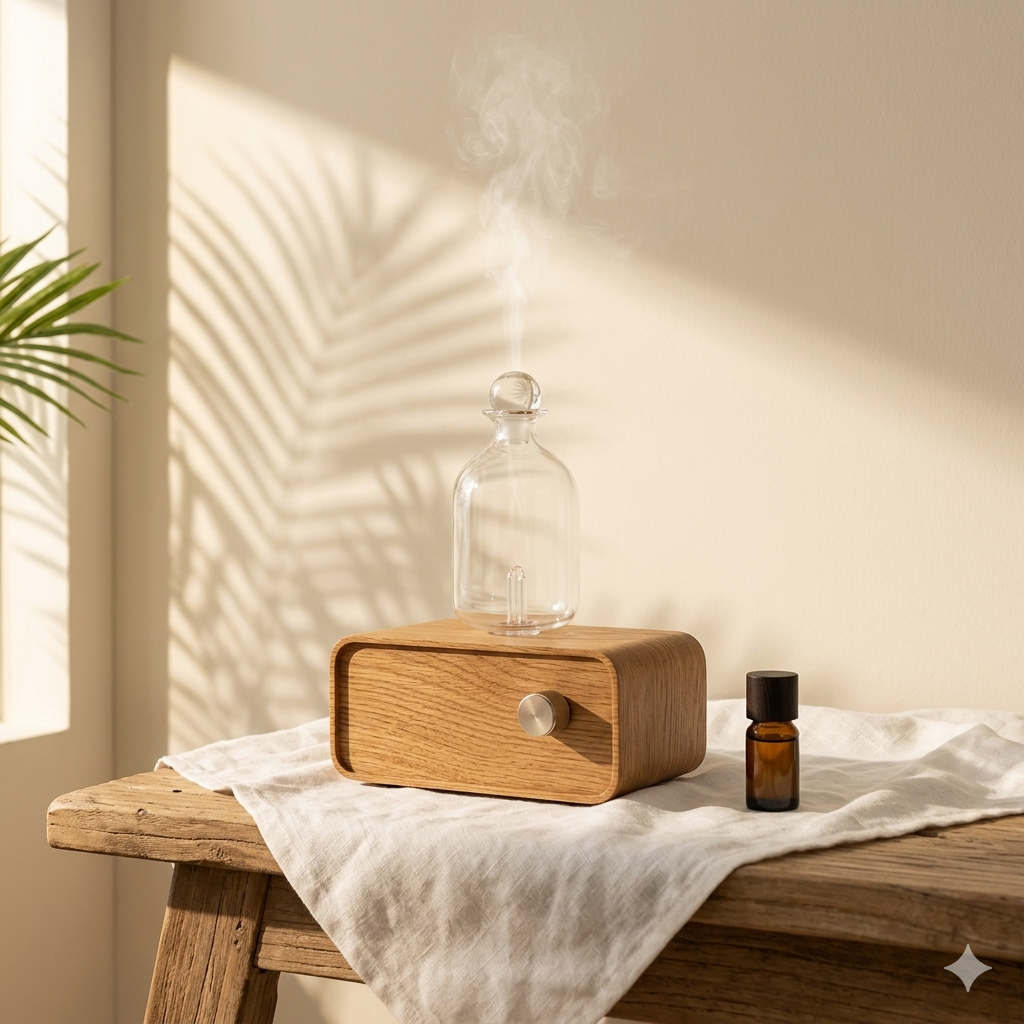 Difusores nebulizadores de aceites esenciales para aromaterapia, difusor de aceites de madera y vidrio con pilas para el hogar y la Oficina