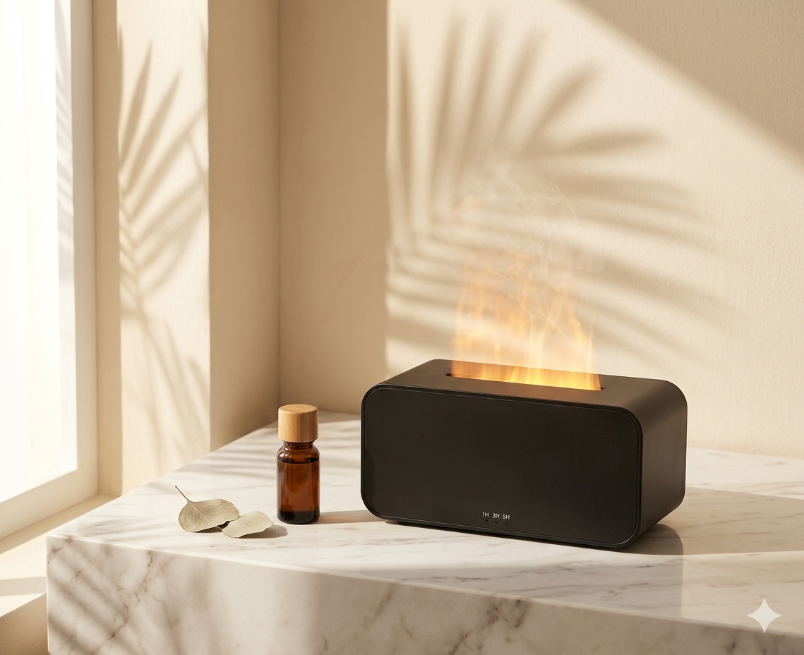 Difusor de Aroma de aire, humidificador de aceites esenciales, Mini llama, difusor de fragancia automático, humidificador para el hogar con luz LED