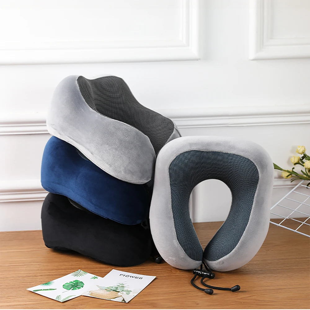 Almohada de viaje suave en forma de U, almohada de viaje para el cuidado de la salud, espuma viscoelástica para el cuello, almohada Cervical para avión, cojín para el cuello