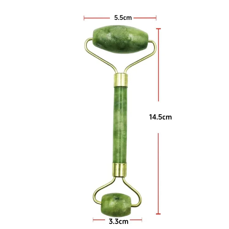 Masajeador de rodillo de jade Natural, tabla de raspado, rodillo de masaje de pies, levantamiento facial y piedra de jade raspadora de doble cabeza antiarrugas